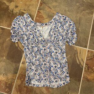 Free People Floral Puff Sleeve Button Front Blouse